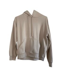 H&M Beige Hoodie XS Oversized Pullover Sweatshirt Kangaroo Pocket Neutral